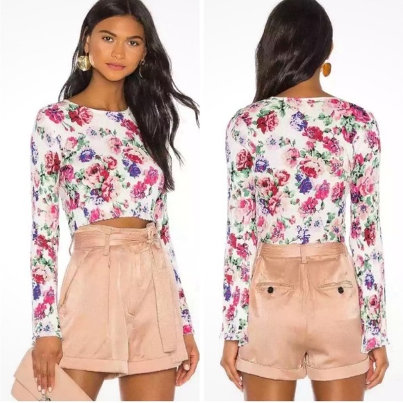 Ronny Kobo Collection Tops - Ronny Kobo Magda Floral Crop Top White Size Small